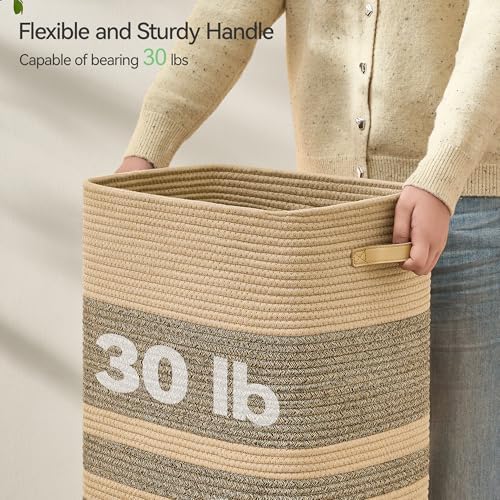 Nunsino Laundry Hamper,Laundry Basket with Leather Handles,Woven Storage Basket for Toys,Pillows,Blankets,Clothes,Dark&Brown - Image 5