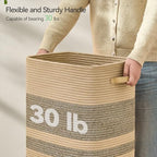 Nunsino Laundry Hamper,Laundry Basket with Leather Handles,Woven Storage Basket for Toys,Pillows,Blankets,Clothes,Dark&Brown - Image 5