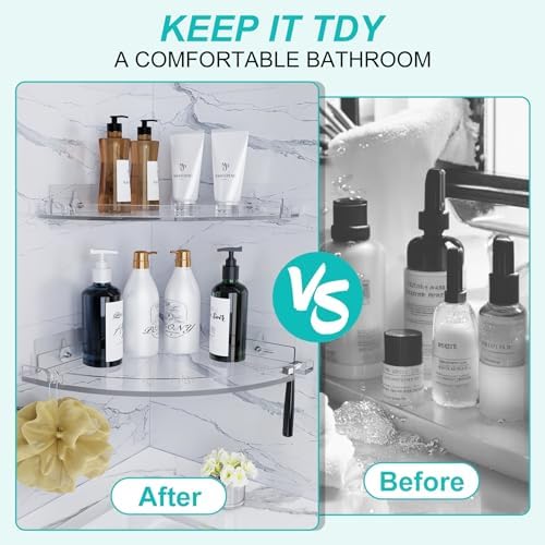 Acrylic Corner Shower Shelves, Adhesive Shower Caddy Organizer for Bathroom Storage Home Decor, Clear Rustproof No Drilling Wall Shelf, 2-Pack - Image 5