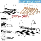 6 Layers Pants Hangers Space Saving Non-Slip Closet Organizer 2 Pack | Metal Space Saving Hangers Multi-Layer Multifunctional Rack Closet Organizers and Storage for Skirts Jeans Trousers(Black) - Image 5
