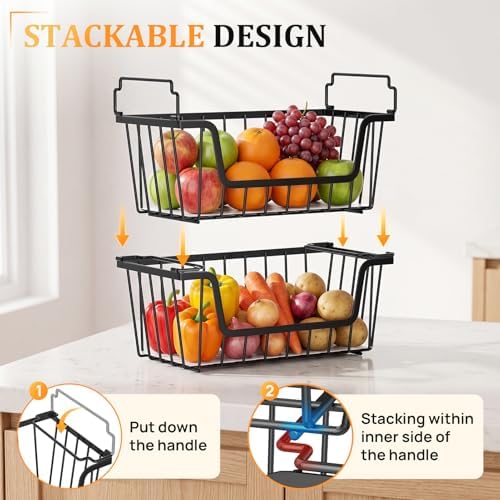 SUNALLY Stackable Storage Bins 4 Pcs Wire Baskets Freezer Organizer, Black - Image 5