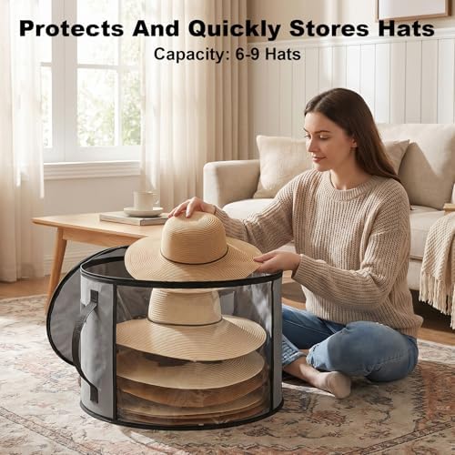 Bremorou Oversized Clear Hat Storage Box for Travel and Wardrobe Holds up to 7 Caps Cowboy Hat Organizer Bag Wide Brims Hat Case with Carrying Handles Non Woven Fabric Pvc Materials Unisex (Gray) - Image 4