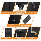 71" H Metal Tool Storage Cabinet with Lock and Wheels, Heavy Duty Garage Cabinet with 4 Doors and 2 Adjustable Shelves, Tool Organizer with Pegboard for Garage, Warehouse(Black, 71" H) - Image 4