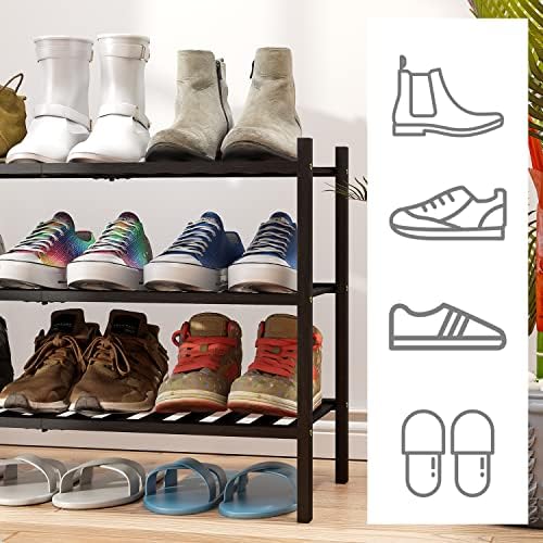 viewcare 3-Tier Black Bamboo Shoe Rack for Entryway, Stackable | Foldable | Natural, Shoe Shelf Storage Organizer for Hallway Closet, Free Standing Shoe Racks for Indoor Outdoor - Image 3