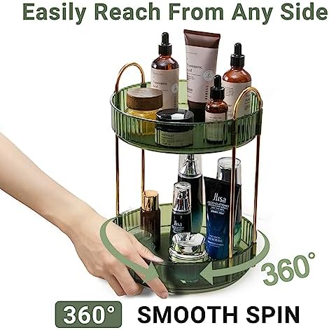 Asayuee 360 Rotating Makeup Organizer for Vanity,2 Tier Large Capacity Skincare Organizers,Bathroom Counter Organizer, Spinning Perfume Organizer & Vanity Organizer (Green-2 Tier) - Image 3