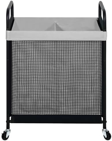 STO STO Laundry Hamper 2 Section, 100L Rolling Laundry Sorter Cart with Removable and Washable Liner Bag, Clothes Hamper with Wheels and Metal Handle for Laundry Room and Bedroom, Gray by STOSTO