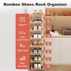YYW Bamboo Shoe Rack, Foldable Vertical Free Standing Shoe Storage Shelf - Image 3