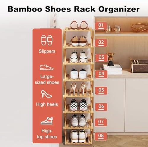 YYW Bamboo Shoe Rack, Foldable Vertical Free Standing Shoe Storage Shelf - Image 3