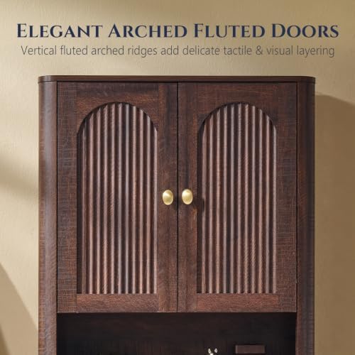 Bathroom Fluted Arched Wall Cabinet Set 2, 23.6''W Medicine Cabinet, Brown - Image 5