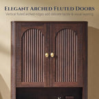 Bathroom Fluted Arched Wall Cabinet, 23.6''W Wood Medicine Cabinet,Brown - Image 5
