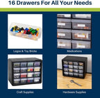Akro-Mils 16-Drawer Plastic Storage Cabinet | 10-1/2 x 6-1/2 x 8-1/2 Inch | Black | Model 10116 | Garage Organization - Image 5