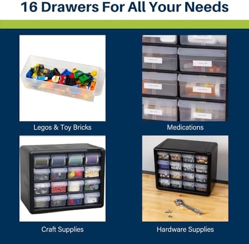 Akro-Mils 16-Drawer Plastic Storage Cabinet | 10-1/2 x 6-1/2 x 8-1/2 Inch | Black | Model 10116 | Garage Organization - Image 5