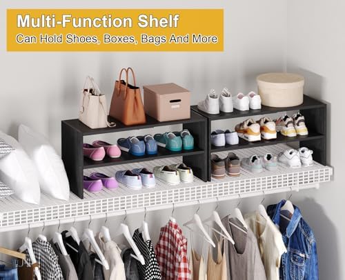 Black Shoe Rack Organizer for Closet, 2-Tier Expandable Shoe Shelf, Stackable Iron Wood Combination Small Shoe Racks Shelves for Closets, Entryway,Small Space,Hallway,Garage,6-12 Pairs - Image 7
