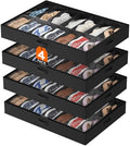 Lifewit Under Bed Shoe Storage Organizer 4 Pack(14 Shoes Cells), 4.3 Inches Tall Low Profile Fabric Shoes Container Box with Clear Cover, Foldable Storage Bag with 2 Handles, Fits 28 to 56 Pairs by Lifewit