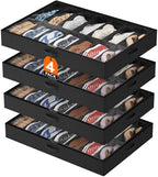 Lifewit Under Bed Shoe Storage Organizer 4 Pack(14 Shoes Cells), 4.3 Inches Tall Low Profile Fabric Shoes Container Box with Clear Cover, Foldable Storage Bag with 2 Handles, Fits 28 to 56 Pairs by Lifewit
