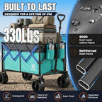 Navatiee 330Lbs Collapsible Folding Wagon, Beach Wagon Cart Heavy Duty Foldable with Big Wheels, Utility Grocery Wagon with 165L Large Capacity for Camping Garden Sports, Light Blue - Image 4