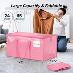 16 Pack Extra Large Clothes Storage Bins with Lids, Moving Bags, Pink | Storage Bags with Reinforced Handles & Heavy-Duty Zippers, Moving Boxes Totes for Clothes Packing, Dorms, College Supplies - Image 2