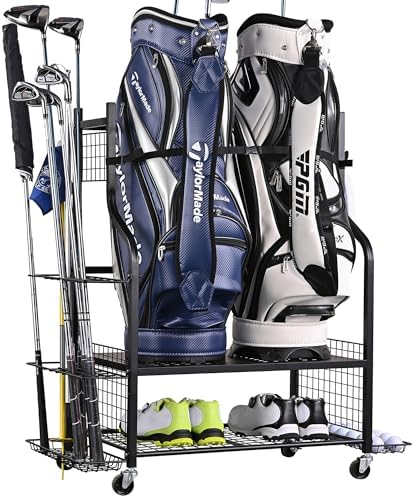 PLKOW Golf Bag Storage Garage Organizer, Extra Large Size Golf Bag Storage Stand and Golf Equipment Rack for Garage,Shed, Basement by PLKOW