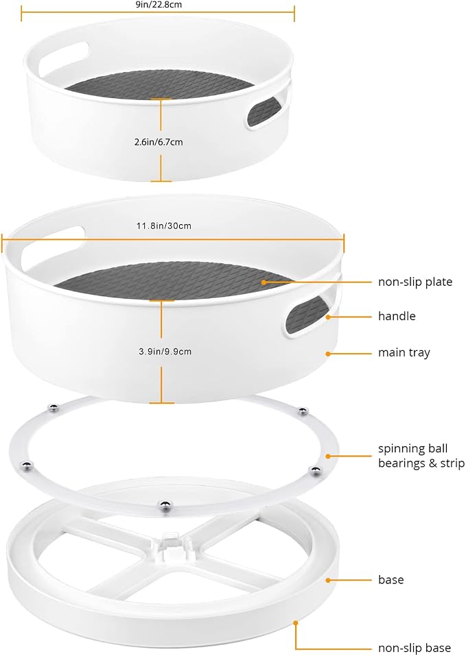 Semlos 360° Rotating Lazy Susan Organizers, 2 Packs 9" and 12" Turntable Spice Rack Organisers for Kitchen Organization and Storage, Non-Slip Under Sink Organizer for Bathroom Pantry Cupboard - Image 5