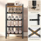 YATINEY 5-Tier Narrow Shoe Rack, Tall Shoe Rack for 5-10 Pairs, Slim Shoe Storage Organizer with Wooden Top, Space Saving, Metal Frame, for Entryway, Rustic Brown and Black SS65BR - Image 7