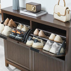 4-Flip Drawer Shoe Cabinet Narrow Entryway Rack, Brown - Image 6