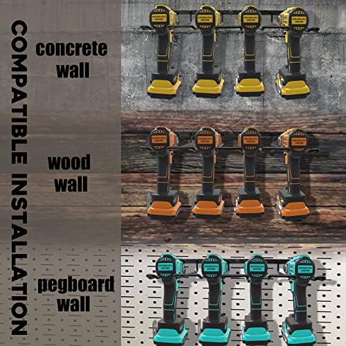 2 Pack Drill Holder, Power Tool Organizer Wall Mount, 80lb Heavy Duty Bearing Capacity Garage Storage, 4 Cordless Metal Shelf, Utility Storage Rack for Dewalt Cordless Tools Father Day Gifts - Image 5