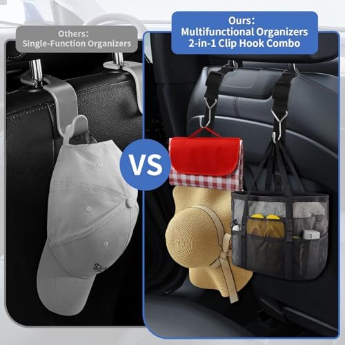 Headrest Hooks for Car, 2-in-1 Backseat Organizer with Bag Hook & Hat Clip, Extendable Universal Vehicle Storage Hanger Car Gifts for Purse, Grocery, Shopping Bag, Cap (4 Pack) - Image 4