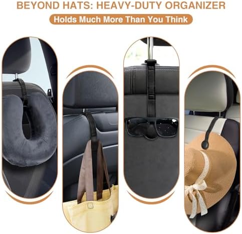 2-Pack Magnetic Cowboy Hat Holder for Truck, Leather Hat Rack Clip for Car Headrest, Travel Hat Hanger Organizer, Strong Grip Keeps Shape, Space-Saving Car Accessories ﻿ - Image 4