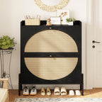 IRONCK Rattan Shoe Cabinet Storage with 2 Flip Drawers, Black - Image 4