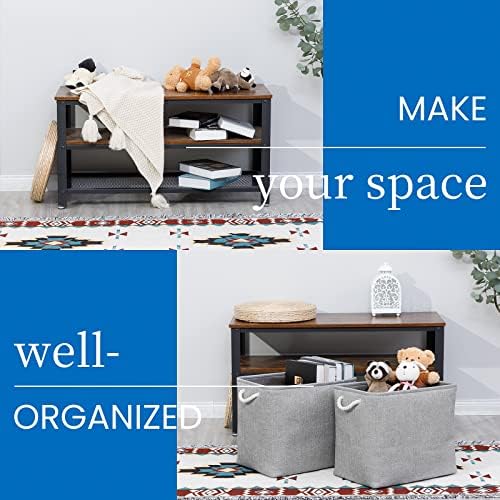 Bidtakay Collapsible Storage Bins for Clothes Large Grey Storage Baskets with Cotton Handles 17x12x15 In Set of 2 Fabric Cubby Storage Bins Livingroom Home Decorative Storage Organizer for Blankets - Image 4