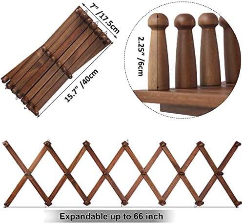 WEBI Accordion Wall Hanger,Expandable Wooden Coat Rack Wall Mounted,Accordion Hat Rack for Wall,Accordion Hook Rack for Hats,Caps,20 Peg Hooks,Walnut Color - Image 3