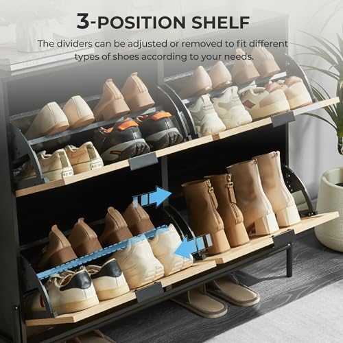 Shoe Cabinet with 4 Flip Drawers, Narrow Entryway Rack, Oak&Black - Image 6