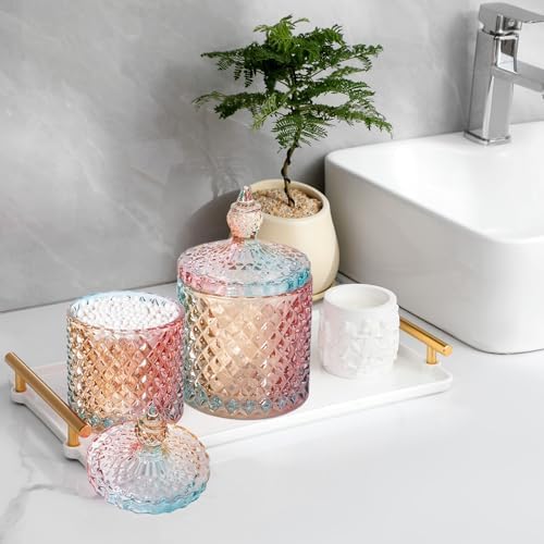 2 Pack Qtip Holder Apothecary Jars with Lid, Small and Large Rainbow - Image 2