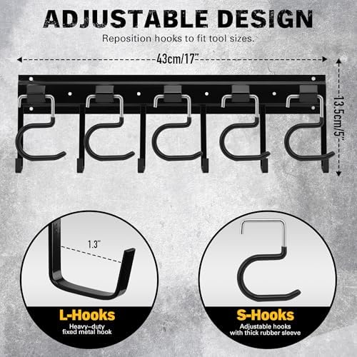 ELEAD 68'' All Metal Adjustable Garden Tool Organizer: Garage Tool Organizer Wall Mount with Black Hooks, Garage Organizers and Storage, Tool Hangers for Shed - Image 2