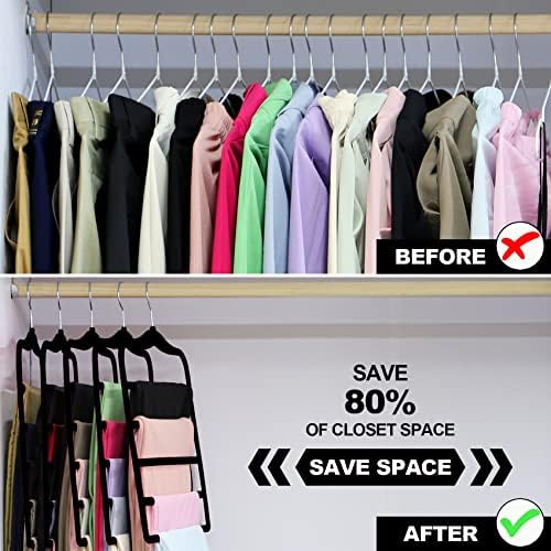 Closet Organizers and Storage, 5 Pack Velvet Pants-Hangers-Space-Saving | Non Silp 5 Tier Scarf Jeans Organizer, Dorm Room Essentials for College Students Girls Boys Guys, Home Storage - Image 4
