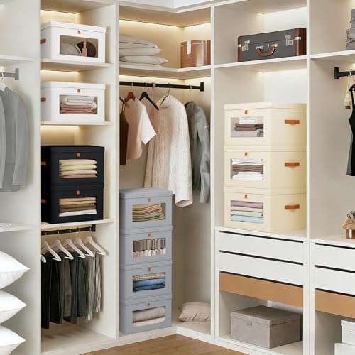 DIMJ Storage Bins with Lids - 5 Pack Large Fabric Closet Organizer with Window & Handles, Collapsible Decorative Storage Boxes for Shelves Under Bed, Books Clothes Blankets Sweaters Organization - Image 3