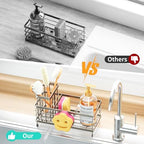 HapiRm Sink Caddy Sponge Holder - Self-draining Kitchen Sink Organizer with Smiley Face and Brush Holder, Stainless Steel Kitchen Organizer for Countertop - Brushed Nickel - Image 6