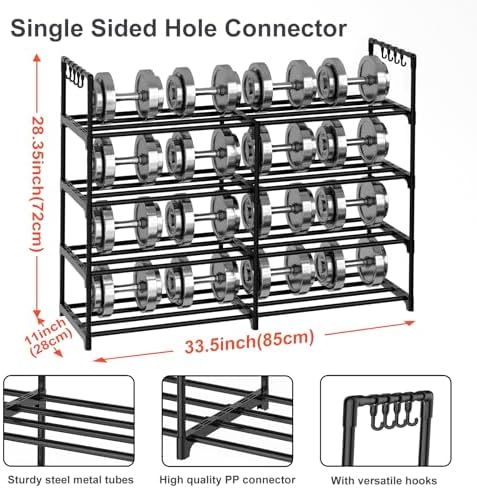 2 Rows 4 Tier Shoe Rack, Black Metal Stackable Shoe Shelf with Multifunctional Hooks, Hold 16-20 Pairs, Space Saving Shoe Organizer for Closet, Bedroom - Image 3