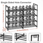2 Rows 4 Tier Shoe Rack, Black Metal Stackable Shoe Shelf with Multifunctional Hooks, Hold 16-20 Pairs, Space Saving Shoe Organizer for Closet, Bedroom - Image 3