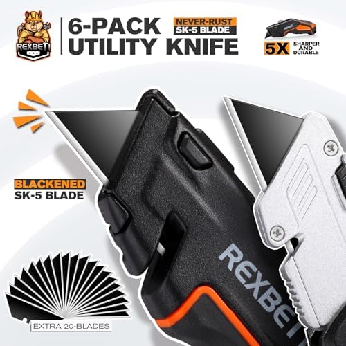REXBETI Box Cutter 6-Pack, Utility Knife with Blade Storage, 44 Blades - Image 2