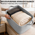 65L Large Laundry Basket with Handles, Woven Blanket Basket, Grey - Image 5