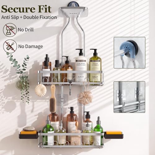 Skyapex Shower Caddy Hanging: Adjustable Height, Rustproof Shelves with Hooks, 2 Soap Holders - Silver Shower Organizer Over Showerhead - Image 5