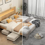 2 Pack Large Bamboo Under Bed Storage Containers with Wheels, White | Underbed Drawer Storage with Bag, Wood Rolling Underbed Organizer for Shoes, Sheets Clothes Blanket Comforter, Under Crib Toy - Image 6