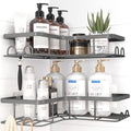 Sakugi Corner Shower Caddy - 2 Pack, Adhesive Shower Organizers, Rustproof Stainless Steel Shower Shelves with 8 Hooks, No Drilling Bathroom Organizers and Storage Racks, Space-Saving, Grey, Large by Sakugi