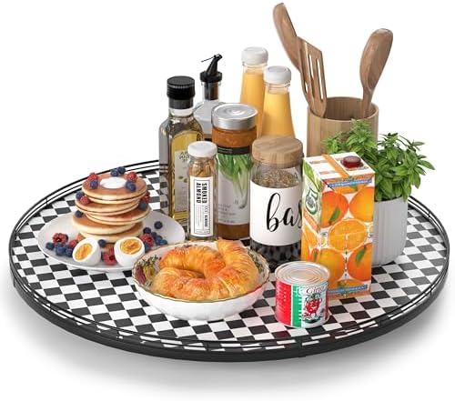 AMH 24-Inch Black and White Checkerboard Lazy Susan Decorative Tray by AMH