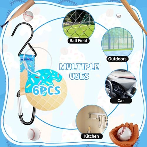 Blue Ice Cream Drip Baseball Softball Dugout Organizer Bag Fence Hook Helmet Glove Hanger with Name Tag Sports Team Gifts Gear for Boys Girls Coach Mom Must Have Travel Accessory-6pcs - Image 4