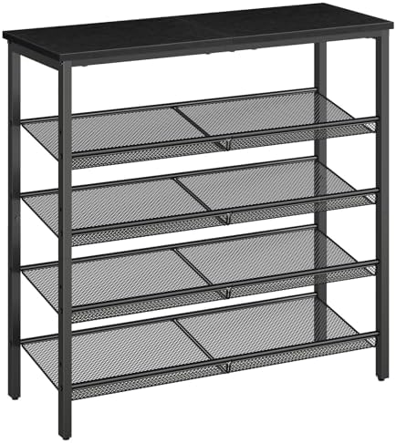 HOOBRO Shoe Rack for Entryway, 5-Tier Shoe Organizer with Adjustable Mesh Shelves, 12-16 Pairs of Shoes, Spacious Floor Mount, Metal, Industrial, Shoe Shelf for Closet, Black BB12XJ01 by HOOBRO