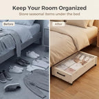 KITHELP Wooden Under Bed Storage with Wheels, Rolling Under the Bed Storage Bins with Removable Lid, Metal Under Bed Drawers for Clothes and Shoes in Bedroom or Living Room (White-2pack) - Image 4