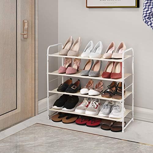 Simple Trending 4-Tier Shoe Rack, Expandable Shoe Shelf, White - Image 2