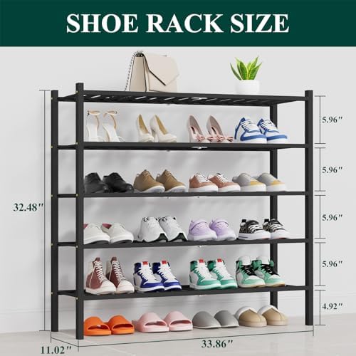 Smiry Bamboo Shoe Rack, 16 Vertical Slats, 5 Tier - 33.7" Wide, Black - Image 2